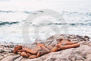 Abstract calm tranquil scene with stones on the sea background