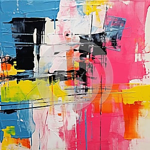 Abstract Canvas Painting In Modern Urban Style With Vibrant Colors