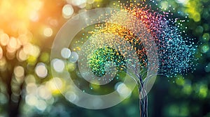 Vibrant Digital Tree of Light and Data