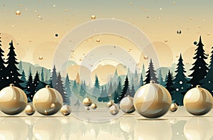 abstract card with Christmas ornaments on beije backgrounds. Merry Christmas greeting card, New Year. Noel