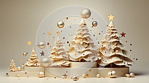 abstract card with Christmas trees on beije backgrounds. Merry Christmas greeting card, New Year. Noel