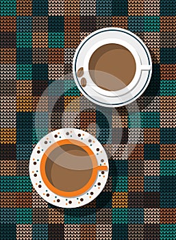 Abstract Card With Coffee Cups. Positive Start Of The Day Concept