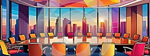 Abstract Cartoon Boardroom: Colorful Aesthetic Meeting Illustration