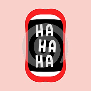 abstract cartoon mouth with hahaha text photo