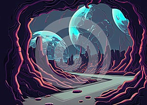 abstract cartoon style scenery of post apocalypse world created with generative ai technolgy