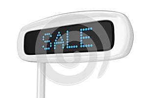 Abstract Cash Register Display Displaying Sale Blue Sign. 3d Rendering