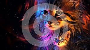 Abstract cat with baby colorful background AI Photo