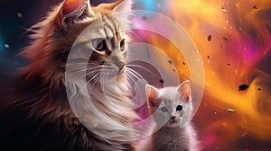 Abstract cat with baby colorful background AI Photo