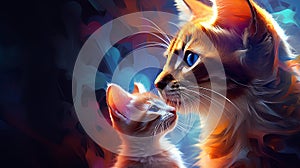 Abstract cat with baby colorful background AI Photo