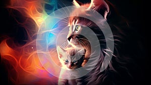 Abstract cat with baby colorful background AI Photo