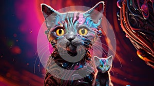 Abstract cat with baby colorful background AI Photo