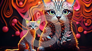 Abstract cat with baby colorful background AI Photo