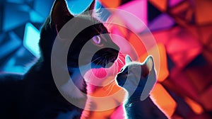 Abstract cat with baby colorful background AI Photo