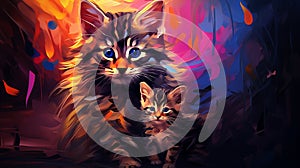 Abstract cat with baby colorful background AI Photo