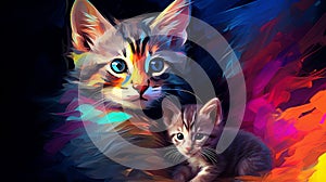 Abstract cat with baby colorful background AI Photo