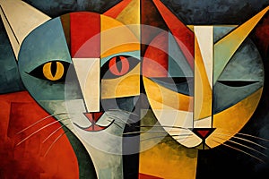 Abstract cat painting in the style of pablo picasso. Pet. Animals art. Illustration, Generative AI