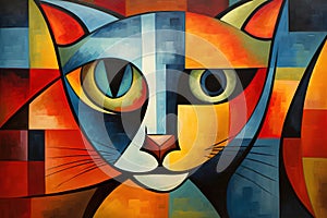 Abstract cat painting in the style of pablo picasso. Pet. Animals art. Illustration, Generative AI photo