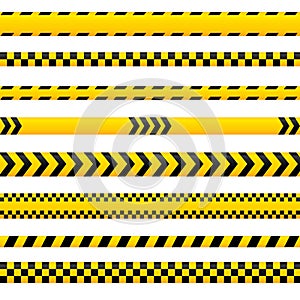 Abstract caution tape, yellow danger lines empty in different styles. Could be used for police, accident, as barrier