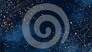 Abstract Celestial Network: Golden Constellation on Deep Blue