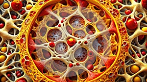 Abstract cellular structure with interconnected cavities and spheres. Generative AI