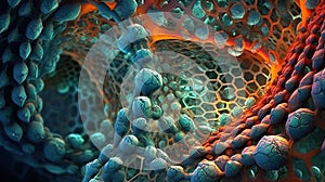 Abstract Cellular Structure with Organic Tissue and Mesh Pattern