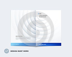 Abstract centerfold brochure paper-cut design style with blue colourful circles for branding. Business vector