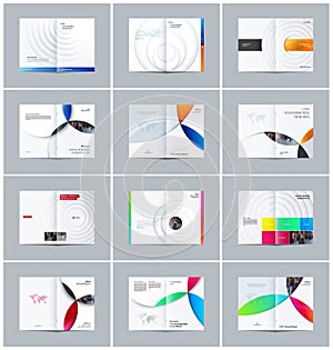 Abstract centerfold brochure paper-cut design style with colourful circles for branding. Business vector presentation.