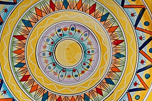 Abstract ceramic background. Italian traditional patterns on tiles, handmade craft painting - circles, mandala, pattern