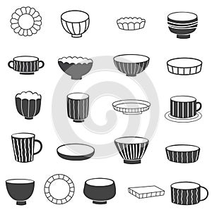 Abstract ceramic tableware sign icon illustration for decoration on restaurant, cafe, household and handcraft pottery concept