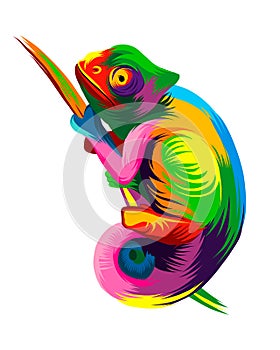 Abstract chameleon from multicolored paints. Colored drawing