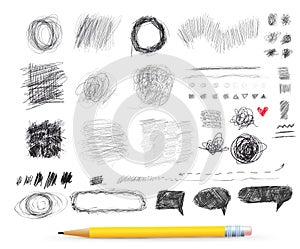Abstract chaotic round sketch. Pencil drawing for your design. Freehand drawing. Vector illustration. Isolated on white background