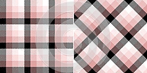 Abstract check pattern in black, powder pink, white for spring summer autumn winter. Seamless mosaic gradient tartan.