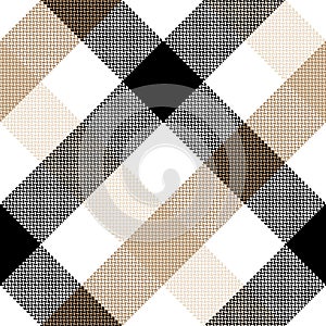 Abstract check plaid pattern in black, beige, white. Seamless herringbone textured large Scottish tartan vector for scarf, flannel