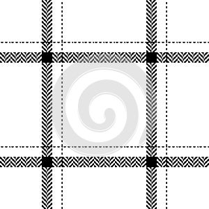 Abstract check plaid pattern in black and white. Seamless asymmetric herringbone windowpane tartan plaid for spring summer autumn.