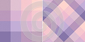 Abstract check plaid pattern in dusty pink, powder pink, lilac, soft purple. Seamless herringbone mosaic tartan for spring summer.