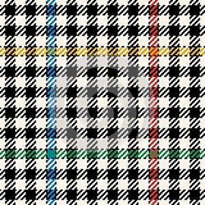 Abstract check plaid pattern tweed in black, blue, green, red, yellow, white. Multicolored dog tooth tartan for jacket, coat.