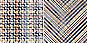 Abstract check plaid pattern tweed for dress, jacket, coat, skirt, scarf. Seamless small pixel textured multicolored dog tooth.