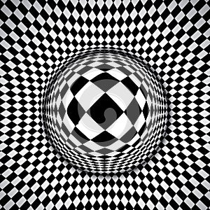 Abstract checkered background with rectangles and sphere