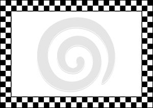 Abstract checkered round frame. Black racing square frames with chess patterns isolated on white background. Border template