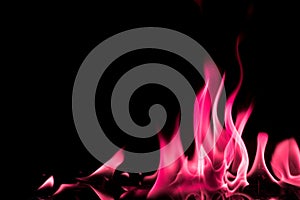 Abstract chemical pink fire flame isolated on black background