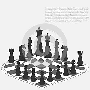 Abstract chess board and chess pieces. Vector