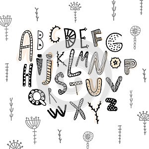 Abstract Childish Hand Drawn Alphabet. Scandinavian Style Font. Creative Kids ABC for Decoration, Invitation, Quotes