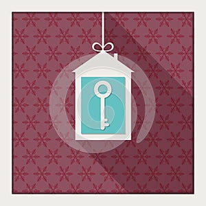 Abstract Christmas Card With House, Key, Snowflakes And Long Shadow