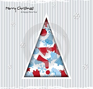 Abstract Christmas card with tree and christmas ic