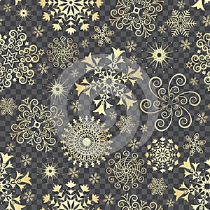 Abstract Christmas seamless pattern with golden snowflakes