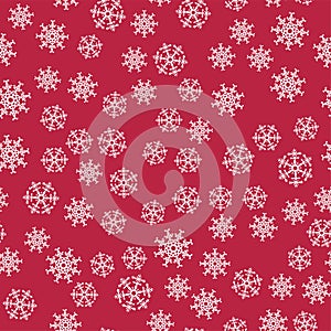 Abstract Christmas seamless pattern from white snowflakes on red background. For holiday, new year, celebration, party.