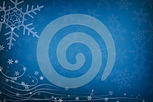 Abstract Christmas Snowflakes and Swirls Blue Background with Co