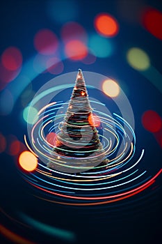 abstract christmas tree on blue background with bokeh effect