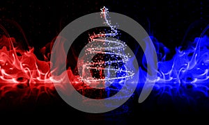 Abstract christmas tree in blue and red fire