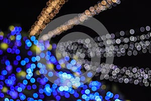 Abstract christmas tree bokeh lights of classic blue and white color blur background